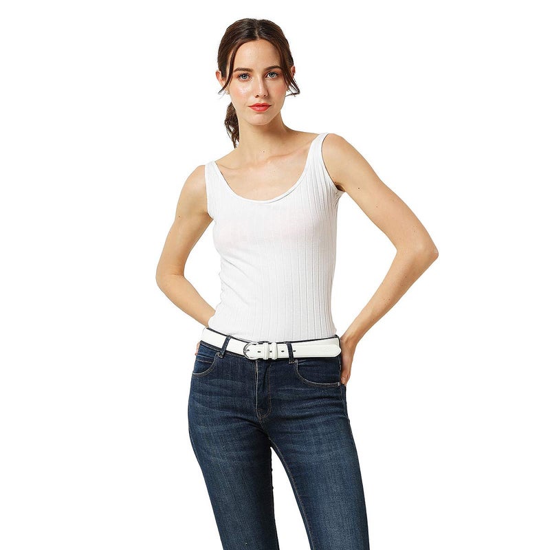 Falari Women Genuine Leather Belt Fashion Dress Belt With Single Prong Buckle 6028-White-L - Image 4